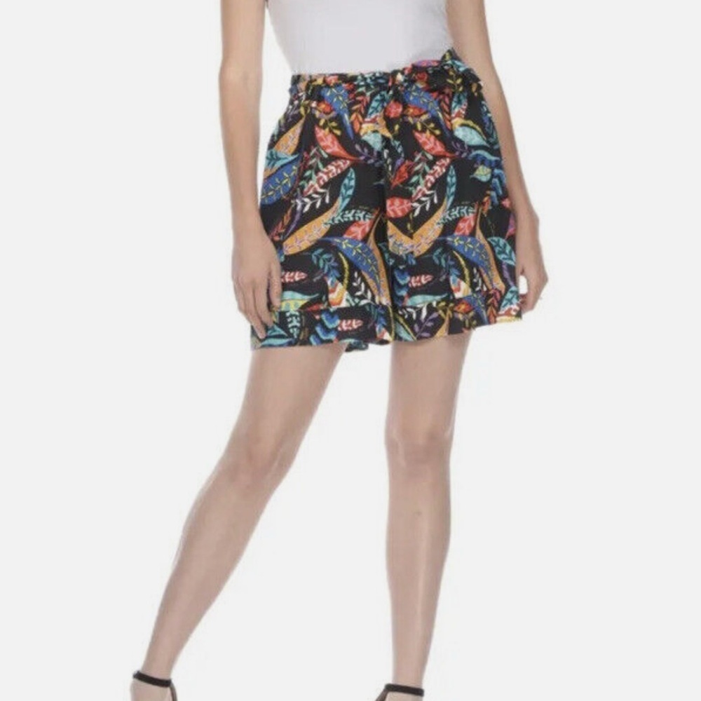 Johnny Was Jade M Multi Antun Belted Easy Linen Shorts Boho Chic